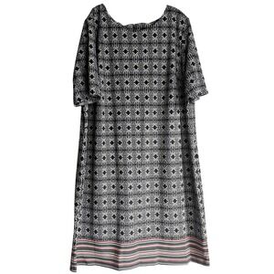 Women Geometric Print Dress Blue Cream Plus Size 22W Casual Workwear Midi Spring